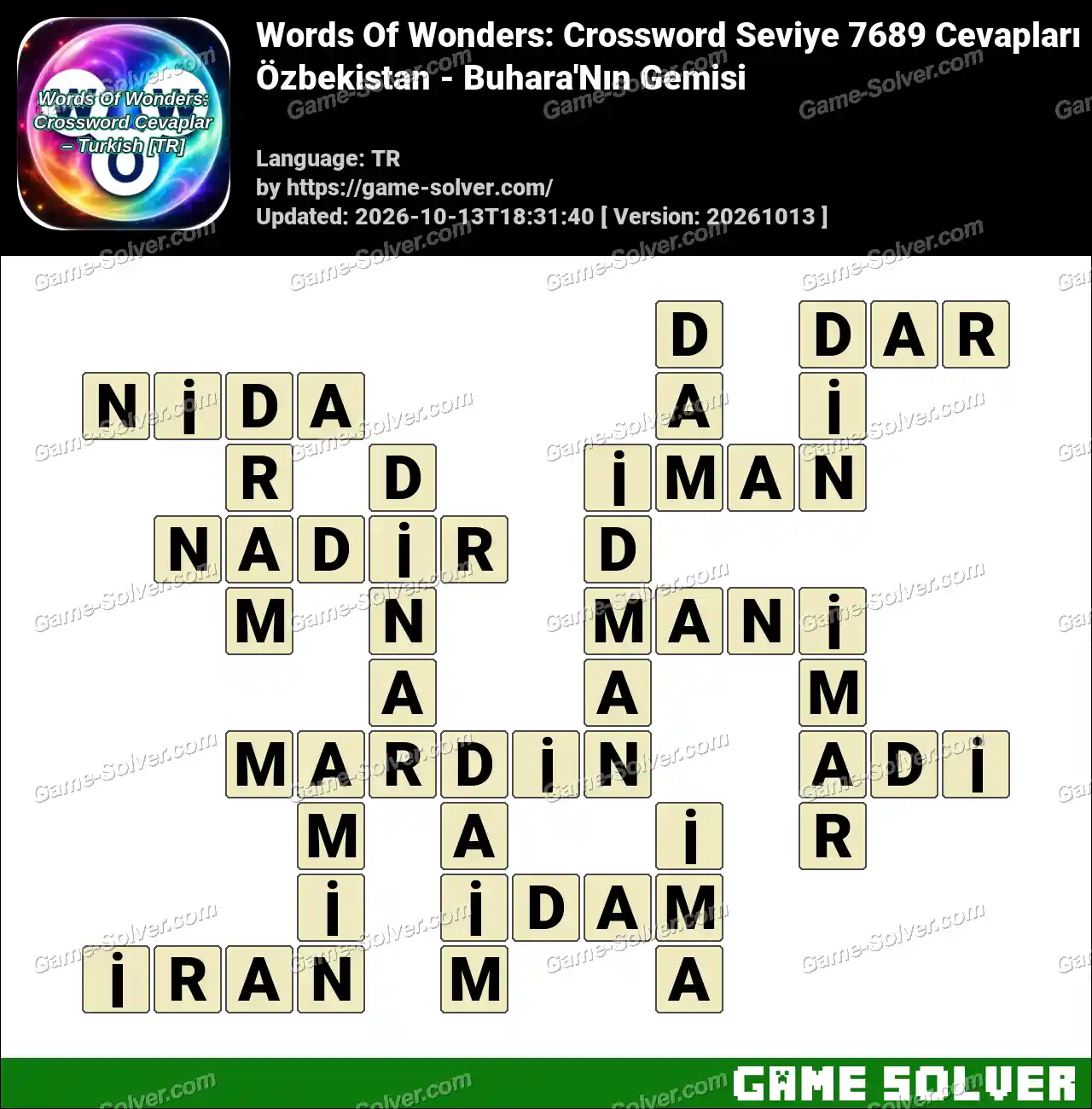Words Of Wonders: Crossword Seviye 7689 Cevapları – Özbekistan – Buhara’Nın Gemisi
